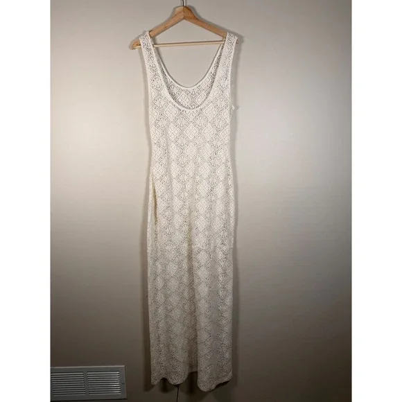 Lovers + Friends Crochet Maxi Dress Cream Sleeveless Scoop Neck Beach Cover Up L